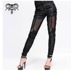 Devils Fashion. Gothic sexy women skeleton palm ripped knitted leggings.